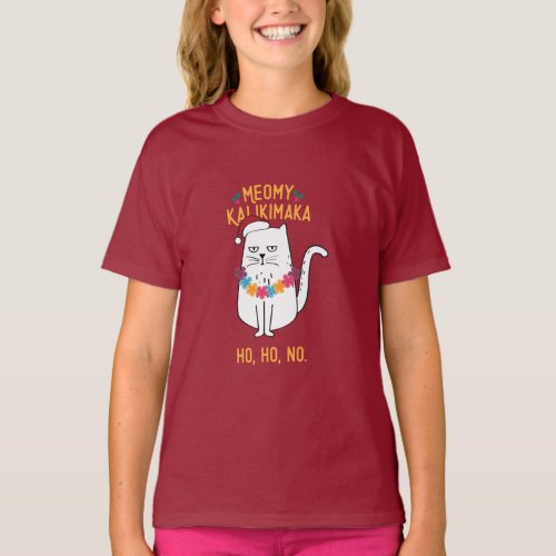 Meowy Kalikimaka Funny Cat Santa Hat Christmas  T_Shirt