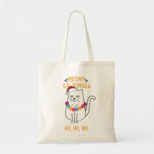 Meowy Kalikimaka Funny Cat Santa Hat Christmas Tote Bag