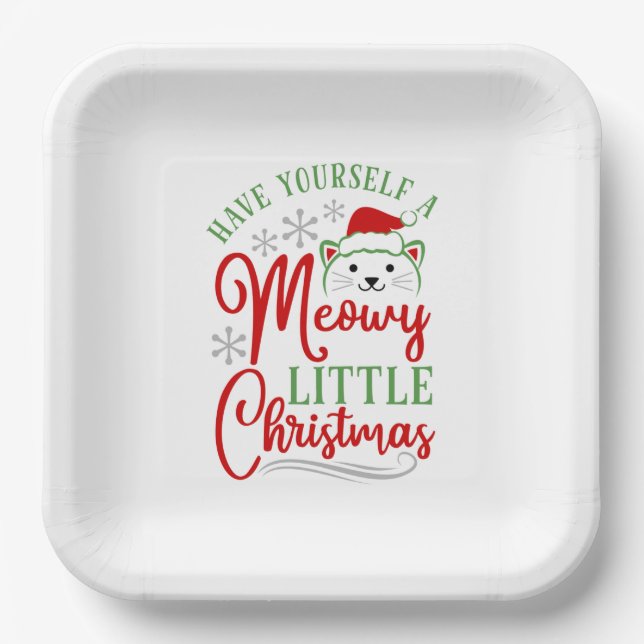 Meowy Little Christmas Paper Plates (Front)