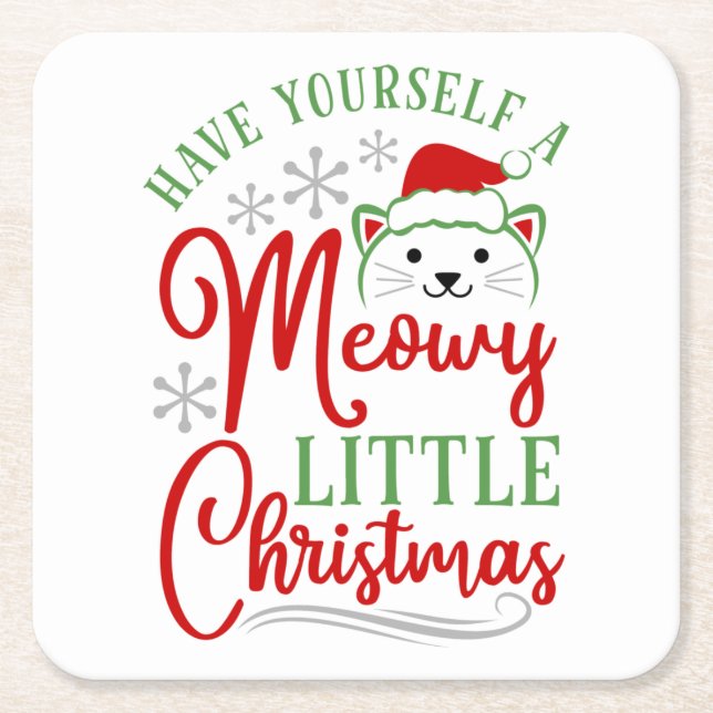 Meowy Little Christmas Square Paper Coaster (Front)