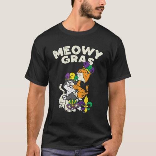 Meowy Mardi Gras Funny Nola Cat Lover Owner Girl W T_Shirt