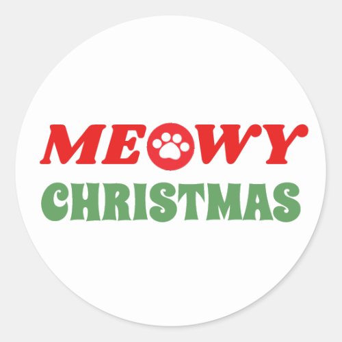 Meowy Merry Christmas Classic Round Sticker
