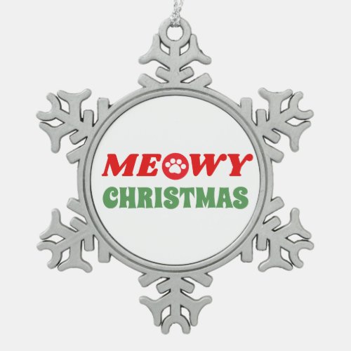 Meowy Merry Christmas Snowflake Pewter Christmas Ornament