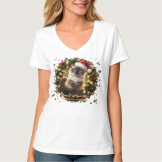 Meowy New Year 2026 – Fluffy Siamese Cat in Christ T-Shirt