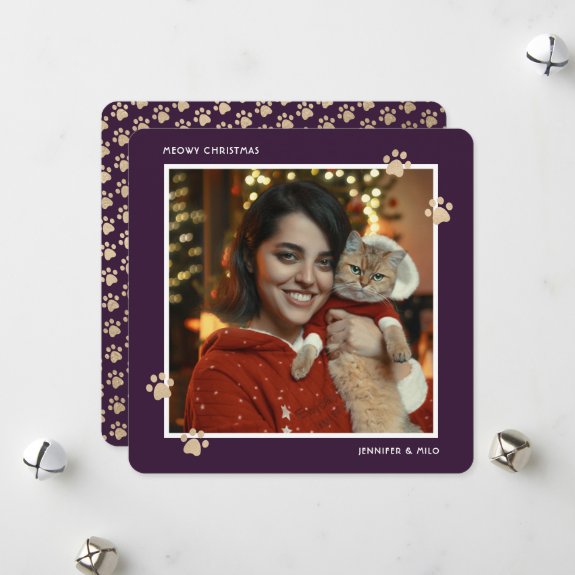 Meowy Purple Gold Cat Paws Photo