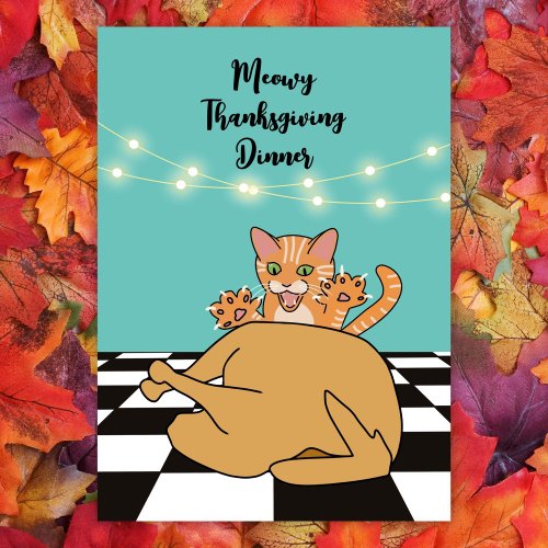 Meowy Thanksgiving Dinner Funny Cat Cartoon  Invitation