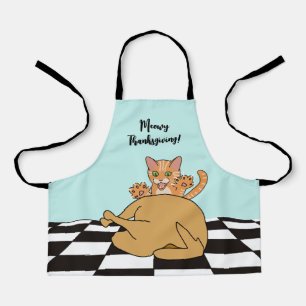 Meowy Thanksgiving Funny Cat Turkey Cartoon  Apron