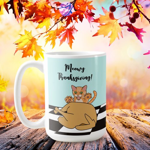 Meowy Thanksgiving Funny Cat Turkey Cartoon  Coffee Mug