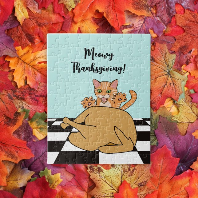 Meowy Thanksgiving Funny Cat Turkey Cartoon  Jigsaw Puzzle (Creator Uploaded)