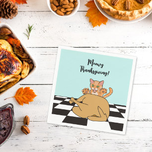 Meowy Thanksgiving Funny Cat Turkey Cartoon  Napkins