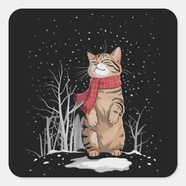 Meowy Xmas Cats Christmas Snow Kitten Funny Gift  Square Sticker (Front)