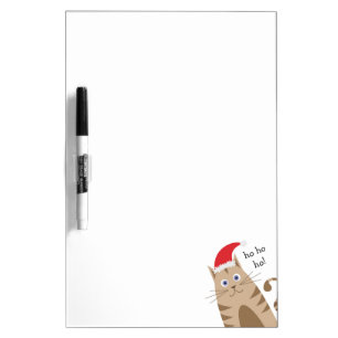 Meowy Xmas funny cat wears santa hat Dry Erase Board