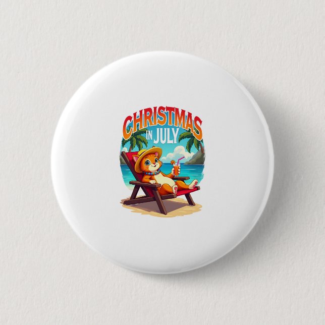 Meowy Xmas Summer Christmas In July Chillin Cool C Button (Front)