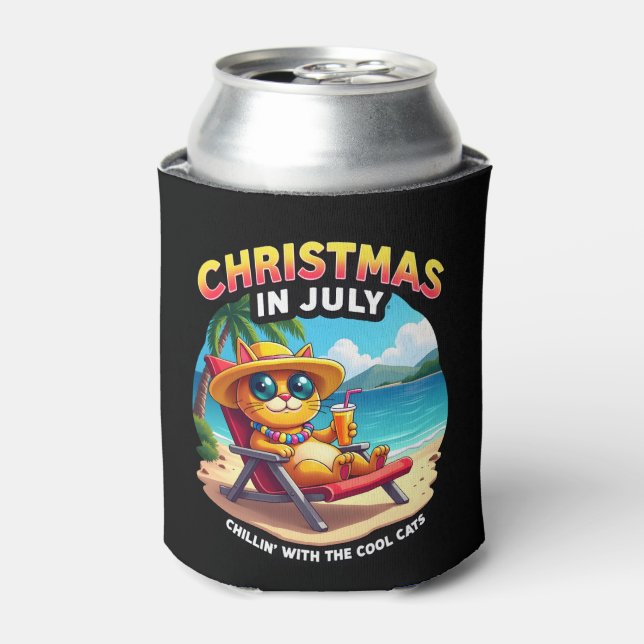 Meowy Xmas Summer Christmas In July Chillin Cool C Can Cooler (Can Front)