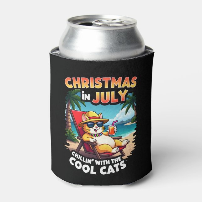 Meowy Xmas Summer Christmas In July Chillin Cool C Can Cooler (Can Front)