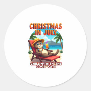 Meowy Xmas Summer Christmas In July Chillin Cool C Classic Round Sticker