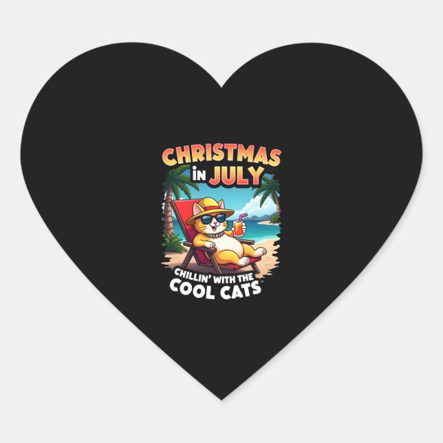 Meowy Xmas Summer Christmas In July Chillin Cool C Heart Sticker (Front)