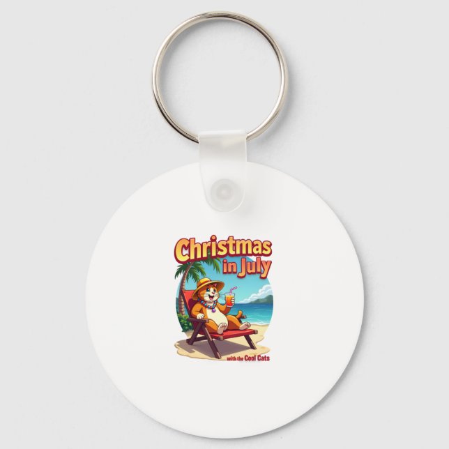 Meowy Xmas Summer Christmas In July Chillin Cool C Keychain (Front)