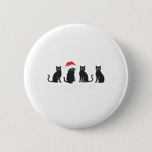 Meowys Christmas Black Cat Santa Hats Present Anim Button (Front)