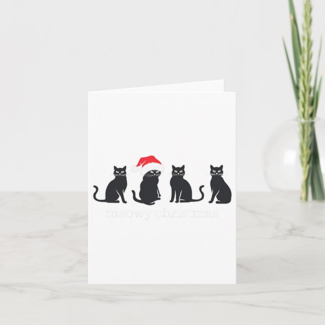 Meowys Christmas Black Cat Santa Hats Present Anim Card (Front)
