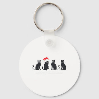 Meowys Christmas Black Cat Santa Hats Present Anim Keychain