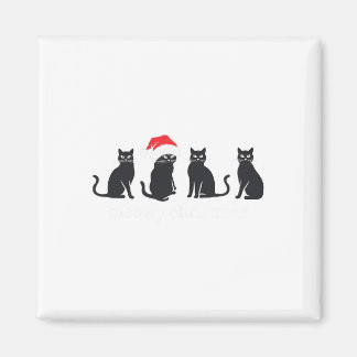 Meowys Christmas Black Cat Santa Hats Present Anim Magnet