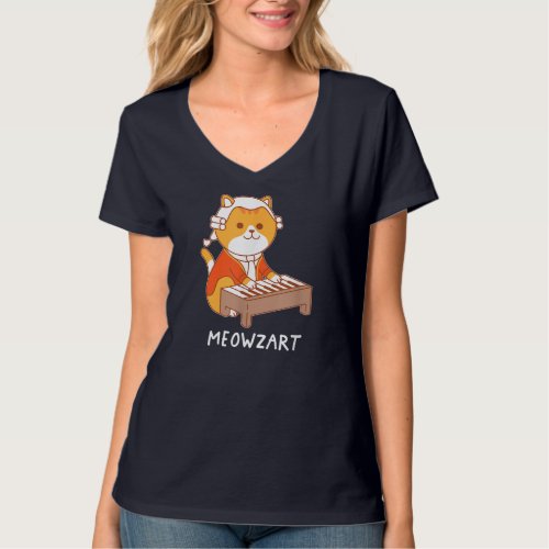 Meowzart Cat Pun Classical Music Piano Funny T_Shirt