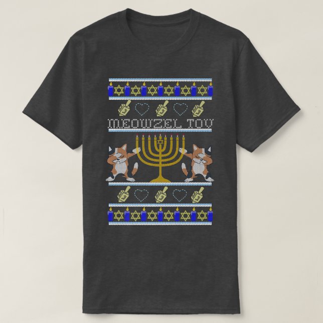 MEOWZEL TOV Cat Dabs Ugly Hanukkah Sweater Dabbing (Design Front)