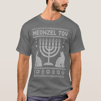 Meowzel Tov Cat Lovers Jewish Holiday Ugly Hanukka T-Shirt