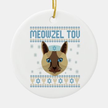 Meowzel Tov Cat Mazel Ugly Hanukkah Sweater Gift Ceramic Ornament by ArtificialDesigner at Zazzle