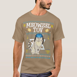 Meowzel Tov Chanukah Jewish Cat Funny Cat Menorah T-Shirt