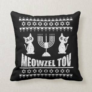 Meowzel Tov Chanukah Jewish Cat Owner Hanukkah Throw Pillow