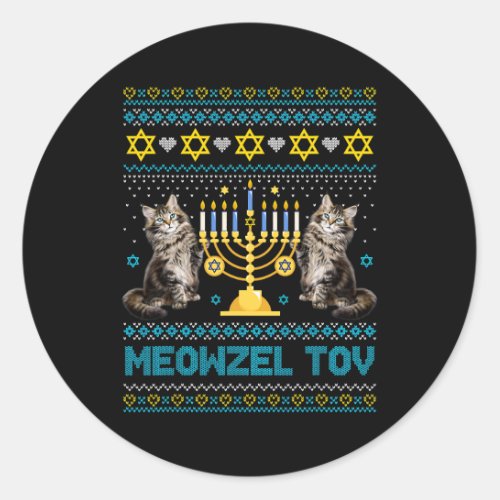 Meowzel Tov Chanukah Jewish Cat Owner Ugly Hanukka Classic Round Sticker