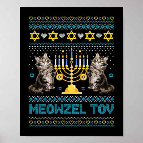 Meowzel Tov Chanukah Jewish Cat Owner Ugly Hanukka Poster