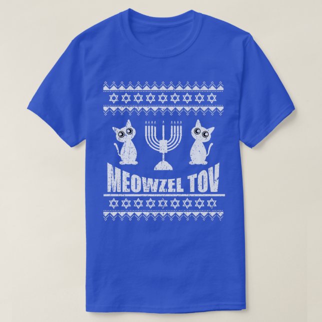 Meowzel Tov Chanukah Jewish Cat Owner Ugly Hanukka T-Shirt (Design Front)