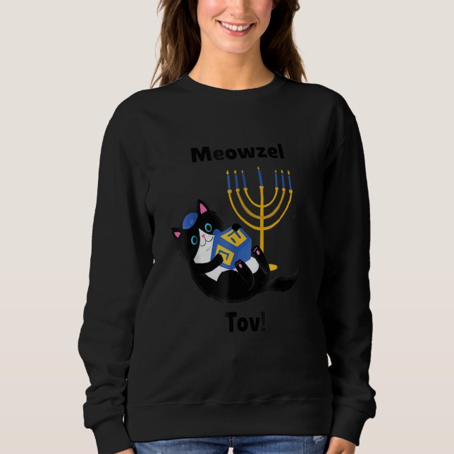 Meowzel Tov Chanukah Jewish Cat Owner Ugly Sweater (Front)