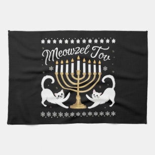 Meowzel Tov Funny Chanukah Hanukkah Ugly Sweater Kitchen Towel