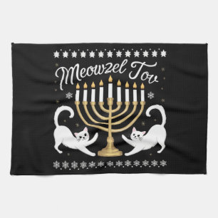 Meowzel Tov Funny Chanukah Hanukkah Ugly Sweater Kitchen Towel