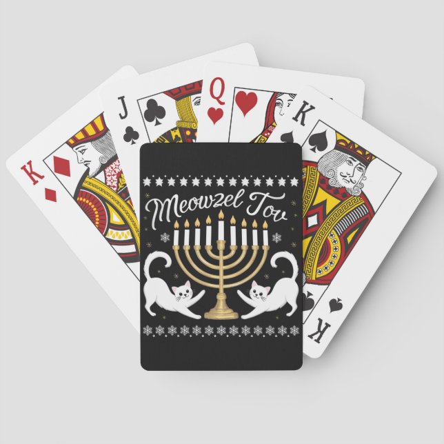 Meowzel Tov Funny Chanukah Hanukkah Ugly Sweater Poker Cards (Back)