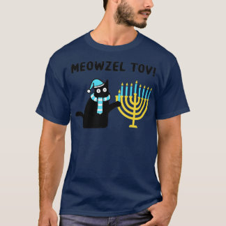Meowzel Tov Gift Black Cat Mazel Tov Menorah Funny T-Shirt