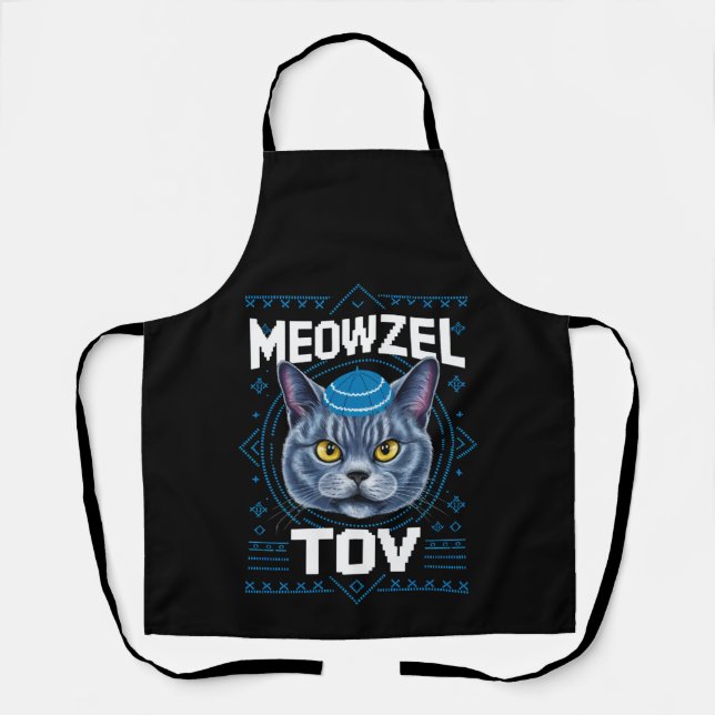 Meowzel Tov Hanukkah Jewish Cat Holiday Apron (Front)