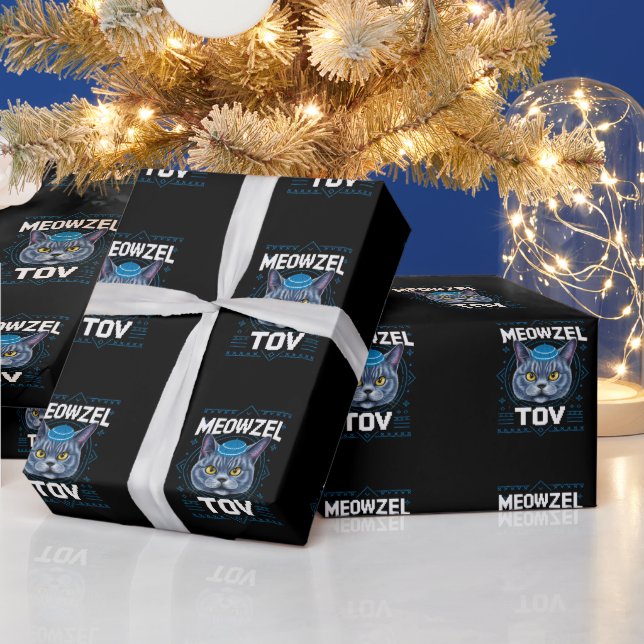 Meowzel Tov Hanukkah Jewish Cat Holiday Wrapping Paper (Holidays)