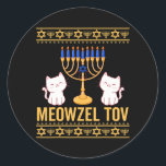 Meowzel Tov Jewish Hanukkah Chanukah Menorah Cat Classic Round Sticker<br><div class="desc">Meowzel Tov Jewish Hanukkah Chanukah Menorah Cat</div>