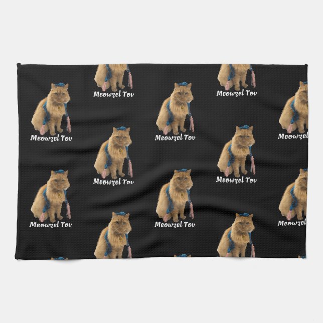 Meowzel Tov Mazel Tov Jewish Cat kitchen towel (Horizontal)