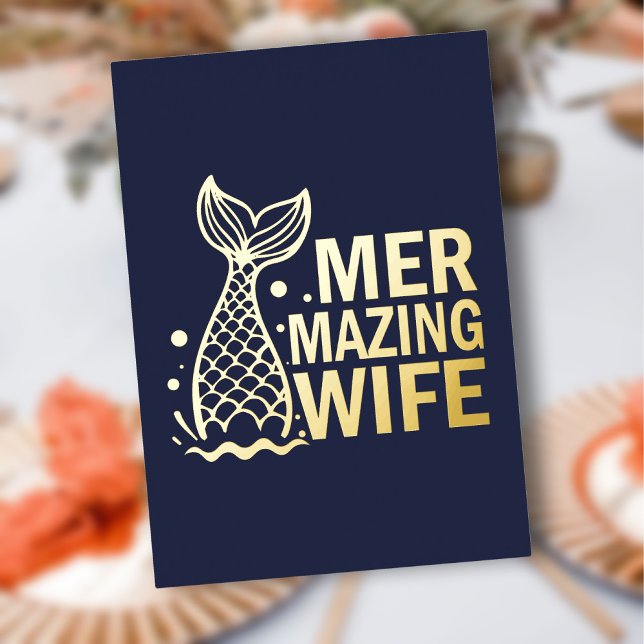 Mer-mazing Wife Anniversary Navy Blue Gold Foil Invitation (Mer-mazing Wife Anniversary Navy Blue Gold Foil Invitation)