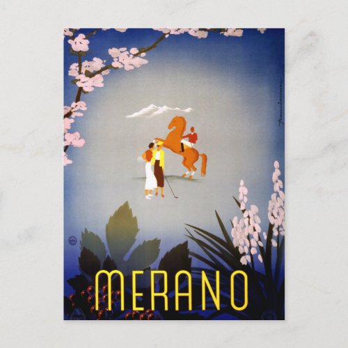 Merano Italy Vintage Travel Poster Restored Postcard