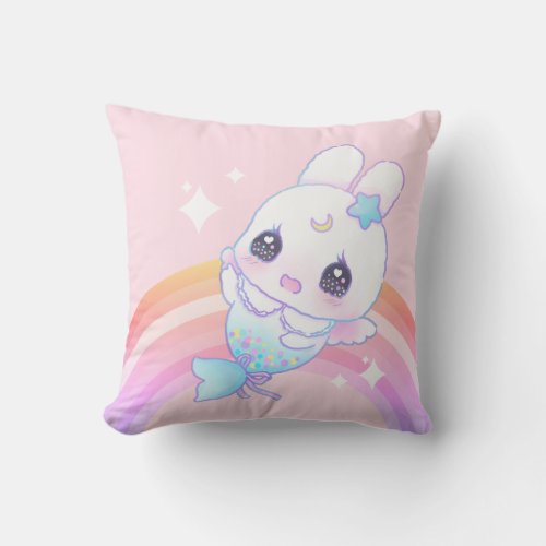 Merbunny Baby pink sky _ fairy kei cute kawaii  Throw Pillow