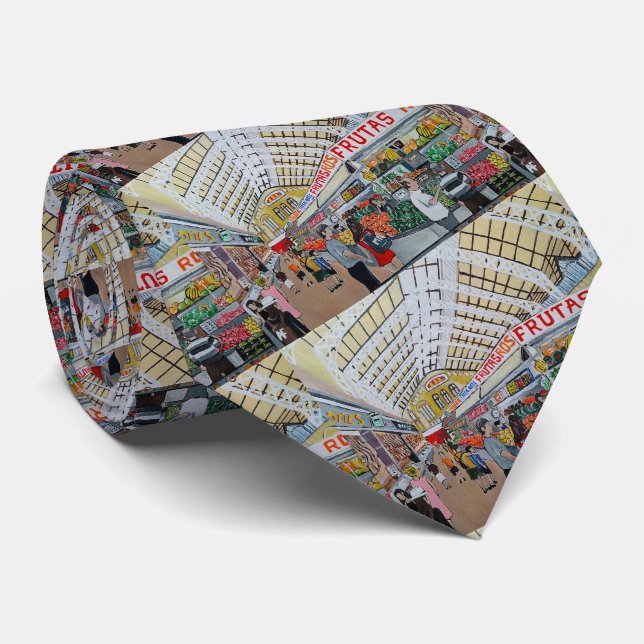 Mercado Central de Valencia Painting by Alfred Fox Neck Tie (Rolled)