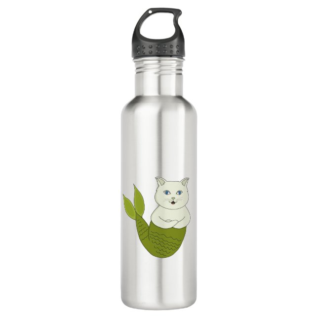 Mercat Purrmaid Merman Fish Cat Stainless Steel Water Bottle (Front)