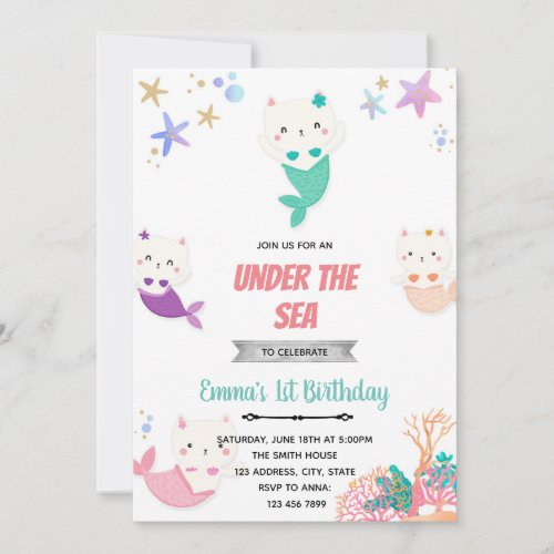 Mercat under the sea birthday invitation